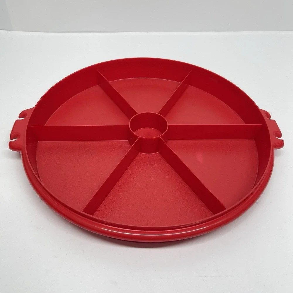Tupperware 405 Red Divided Party Vegetable‎ Relish Serving Tray & Lid No Handle
